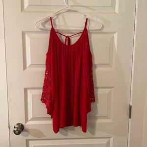 Cold shoulder open back red top